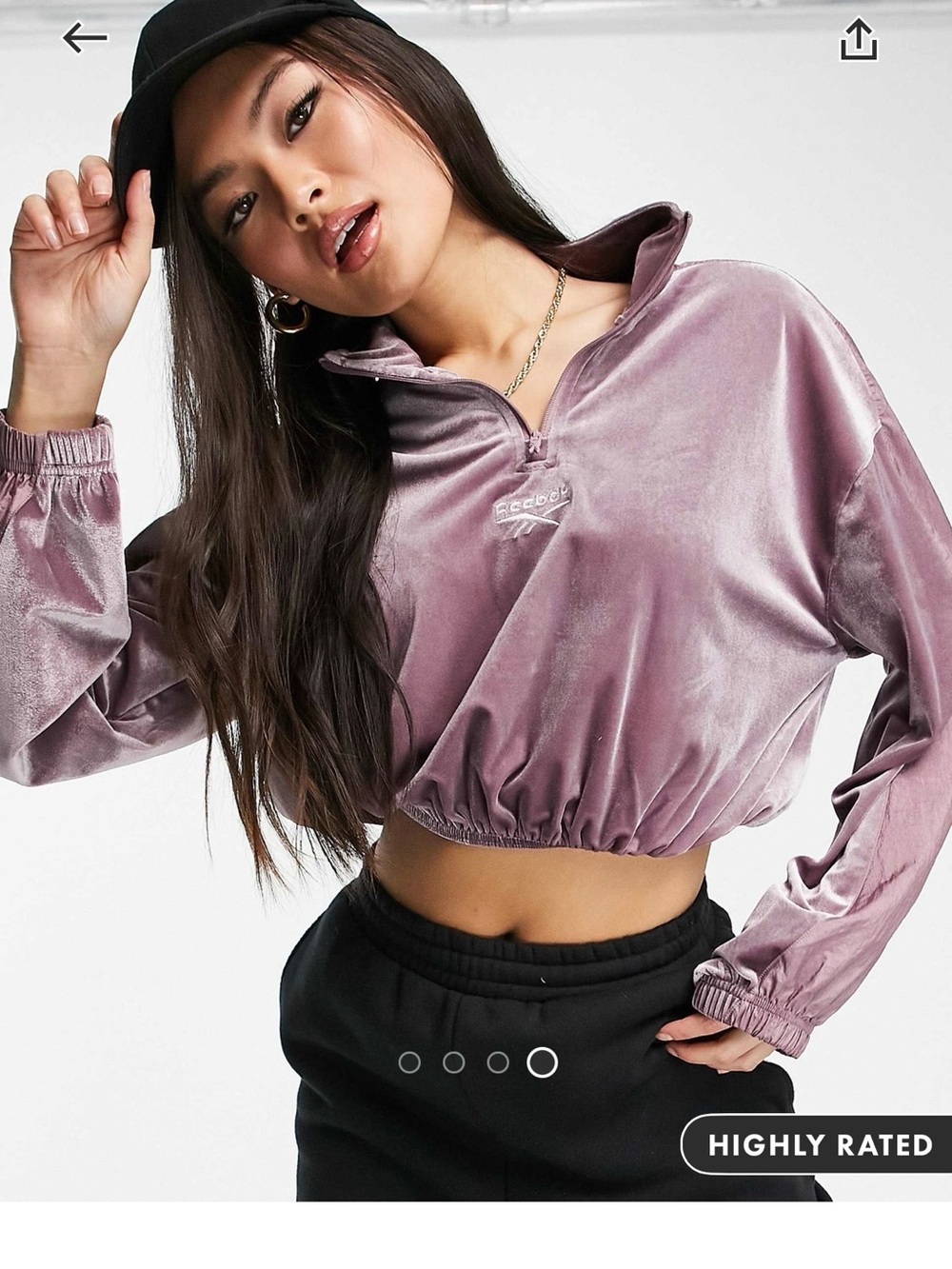 Reebok Velvet Cropped Half-Zip Sweatshirt/Top
